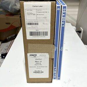 Aerostar Merv 13, 16x20x1 air filters.  6 in unopened box and 2 extra.